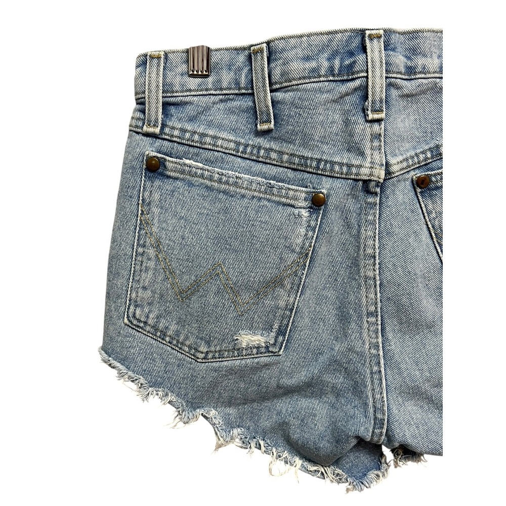 Wrangler Denim Shorts Womens 28 Blue Distressed Frayed Cut Off High Waisted Boho - Picture 6 of 9